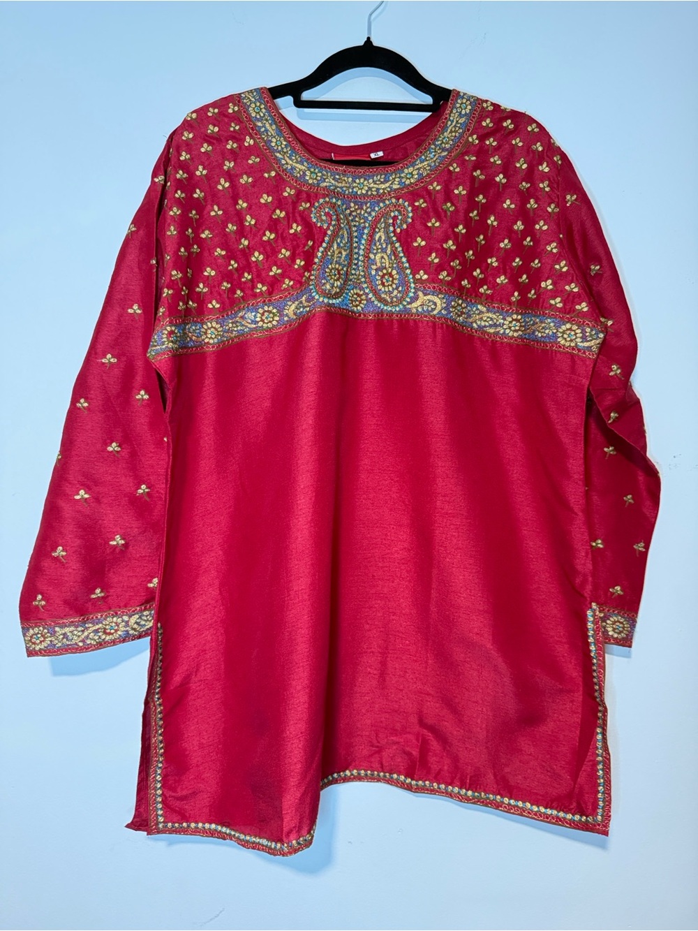 Indian selections Embroidered Red Kurti Top
